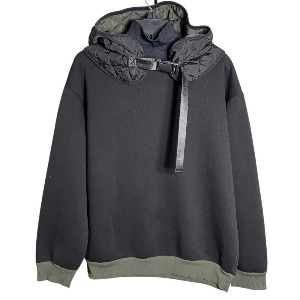 Zara Women Combination Quilted Cotton Sweatshirt Black Green Size Medium